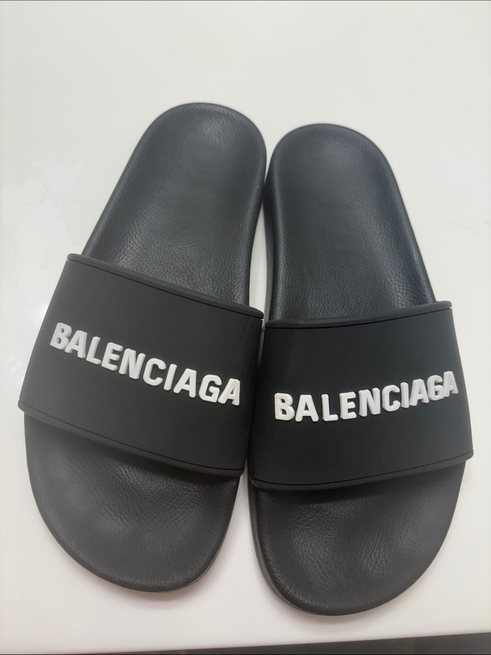 Balenciaga Black Slides with White Logo